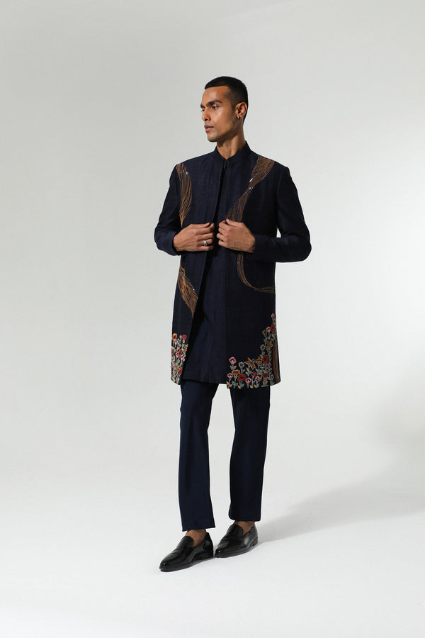 Navy blue raw silk Indo-Western IW2211