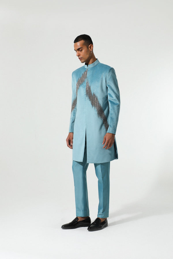 Luxurious teal velvet Indo-western IW 2201